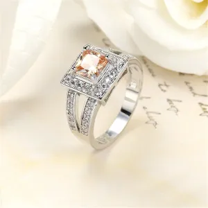 Champagne Crystal & Silver-Plated Square Hola Ring