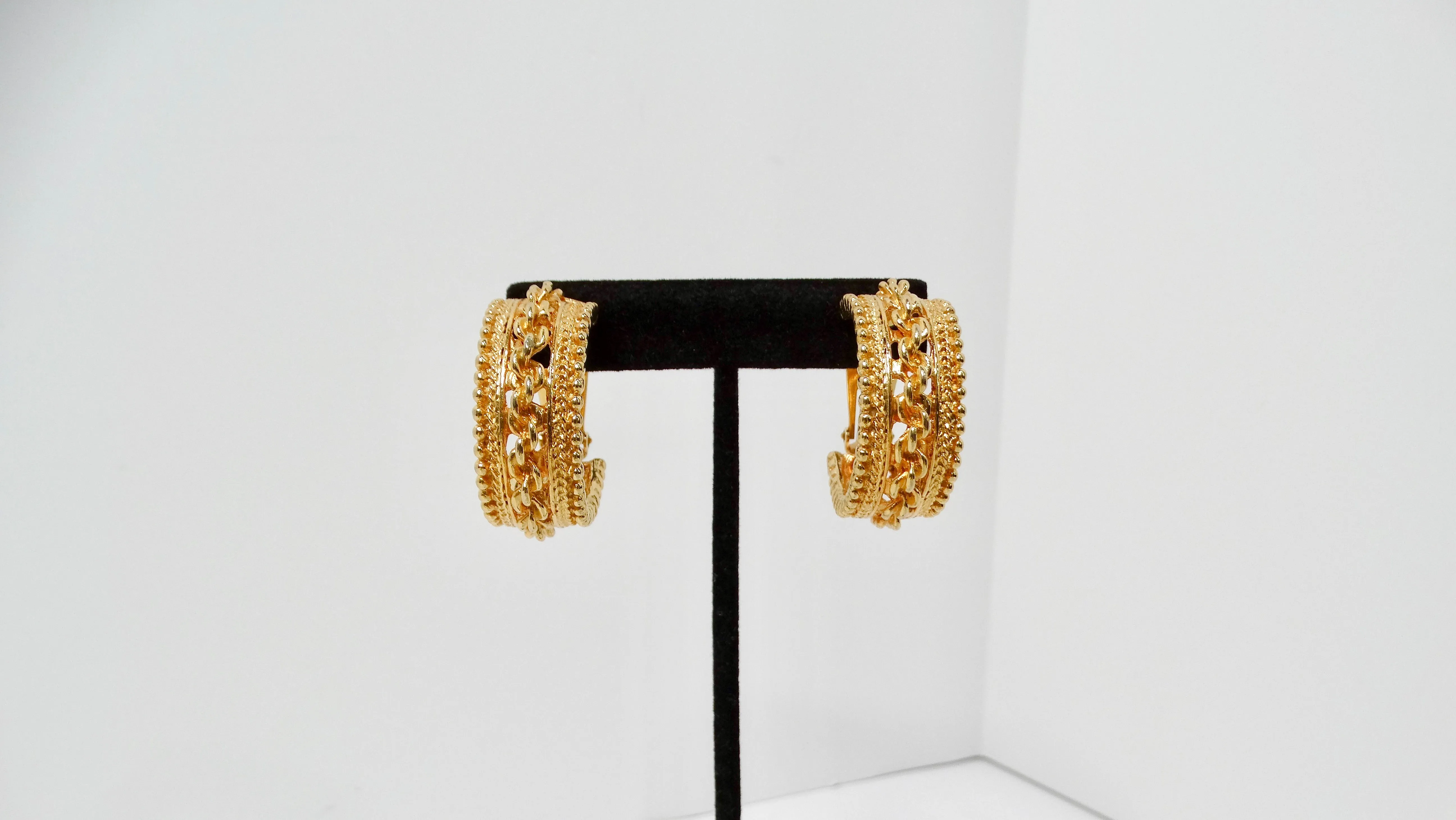 Chanel Inspired Gold-Tone Braided Chain Detailed Clip-On Hoop Earrings