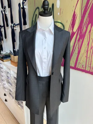 Charcoal Plaid Premium Italian Feminine Suit Coat