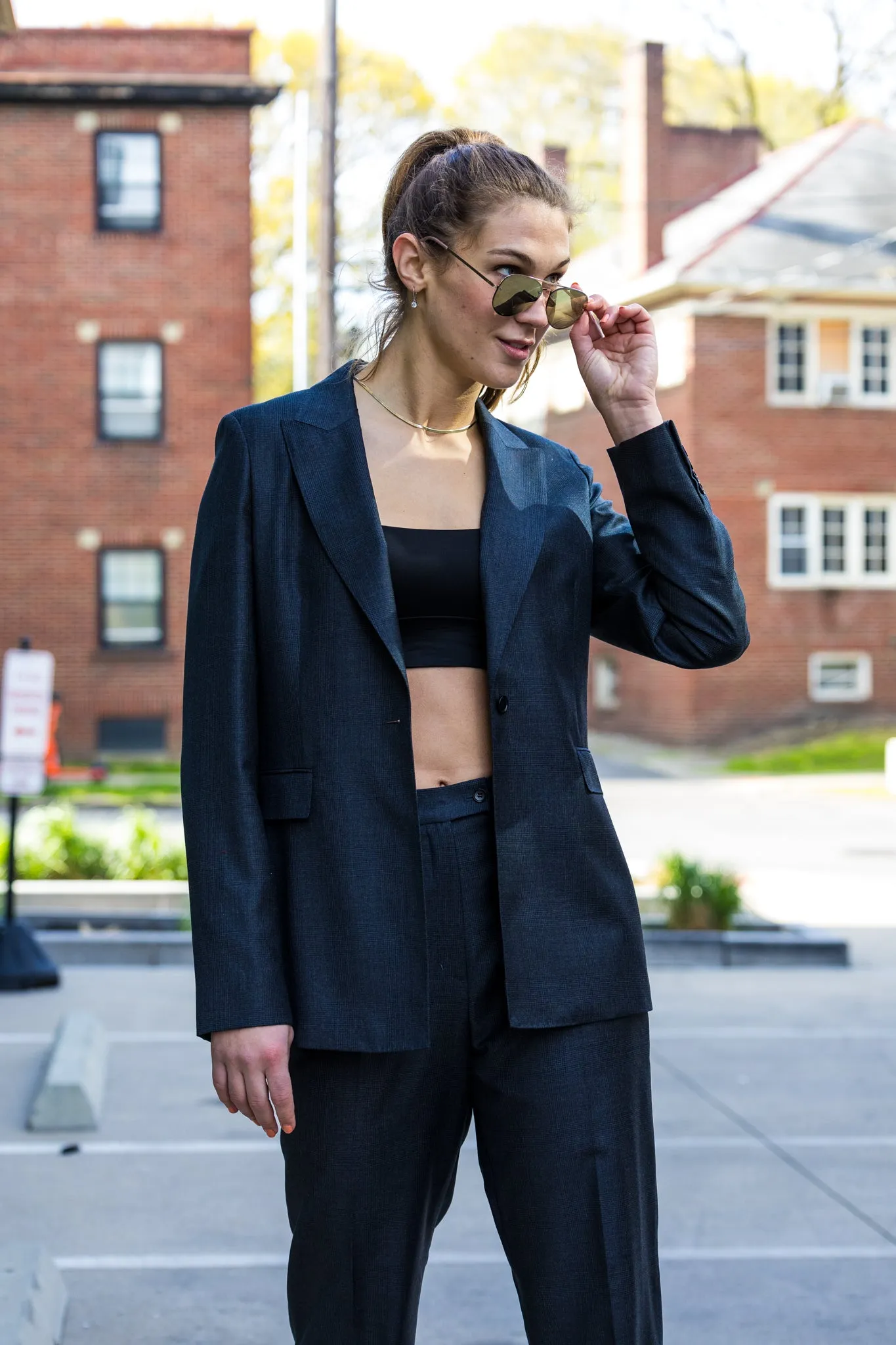 Charcoal Plaid Premium Italian Feminine Suit Coat