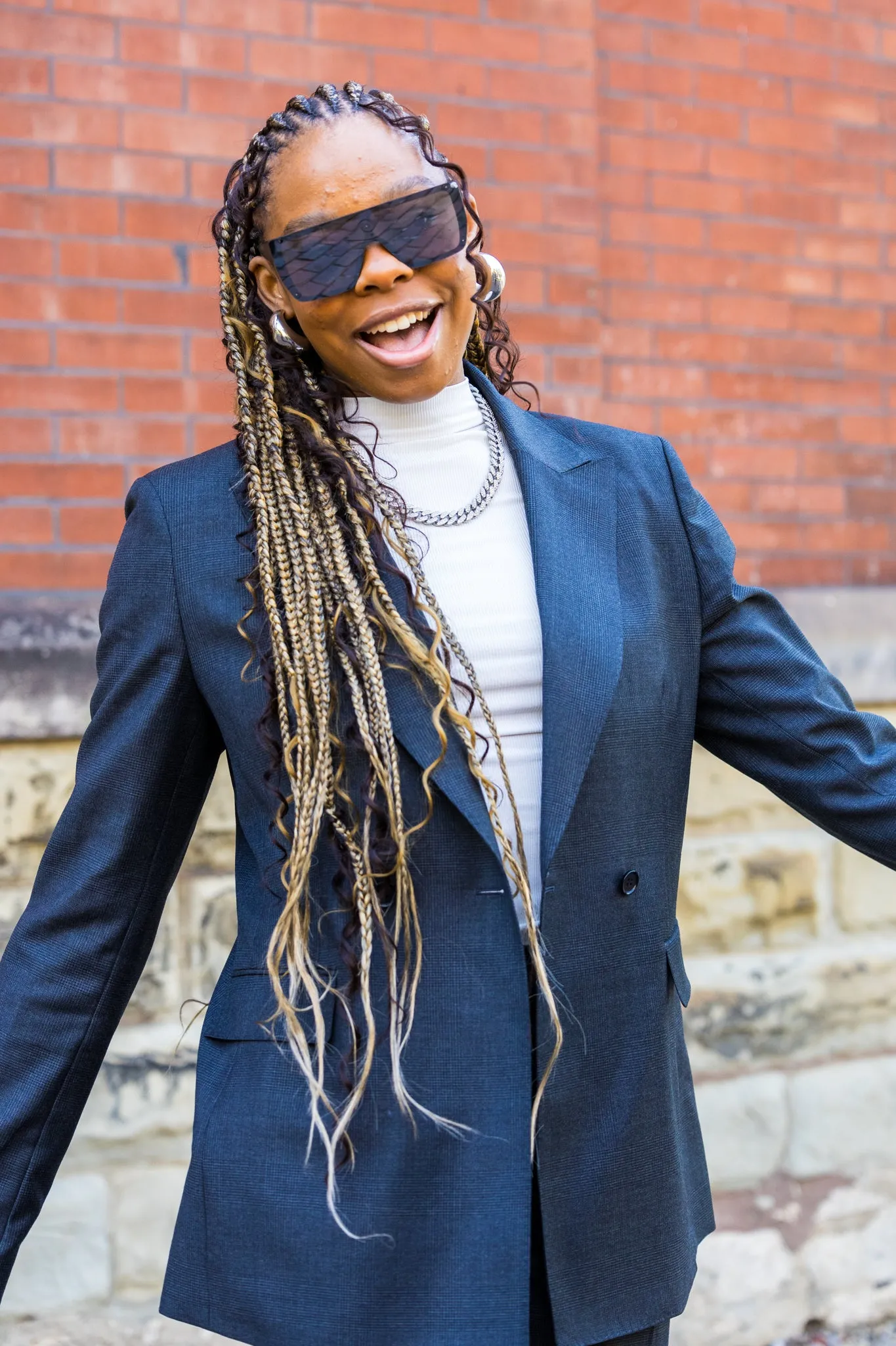 Charcoal Plaid Premium Italian Feminine Suit Coat