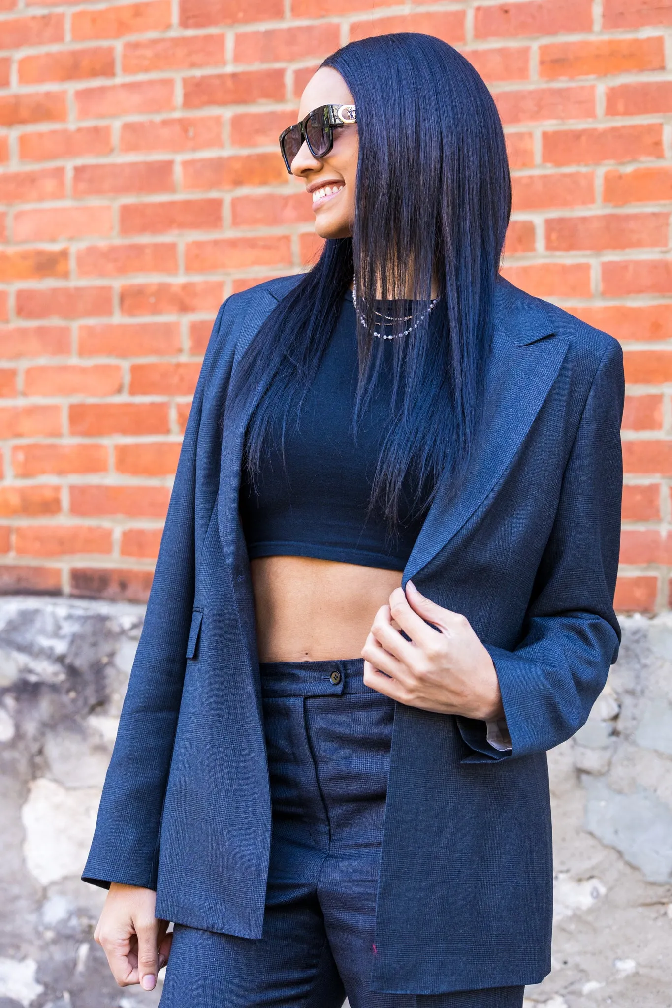 Charcoal Plaid Premium Italian Feminine Suit Coat