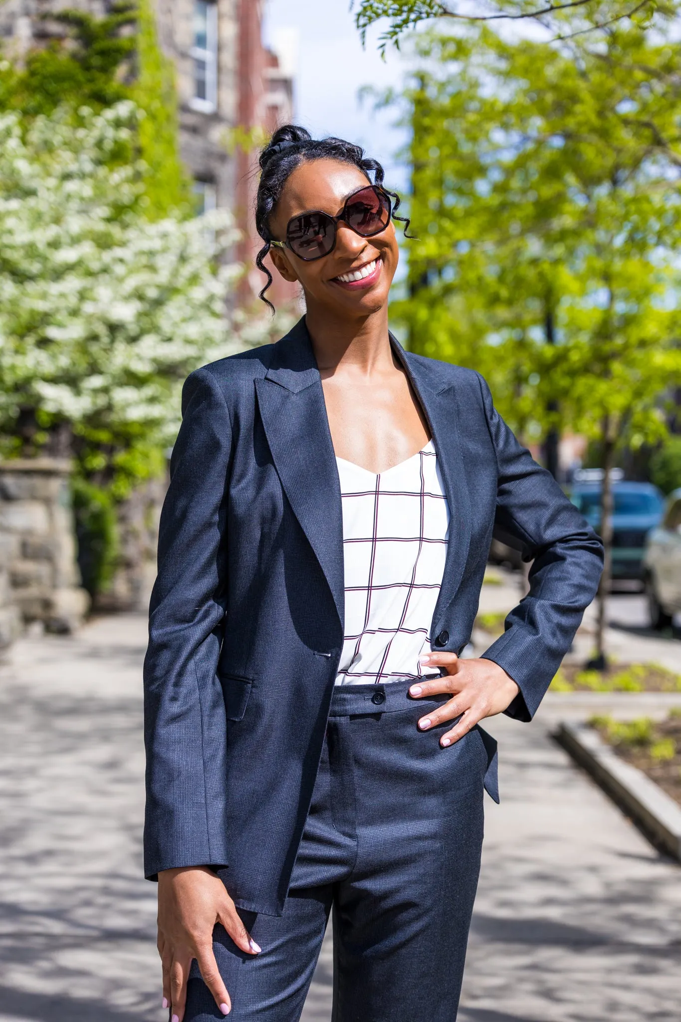 Charcoal Plaid Premium Italian Feminine Suit Coat