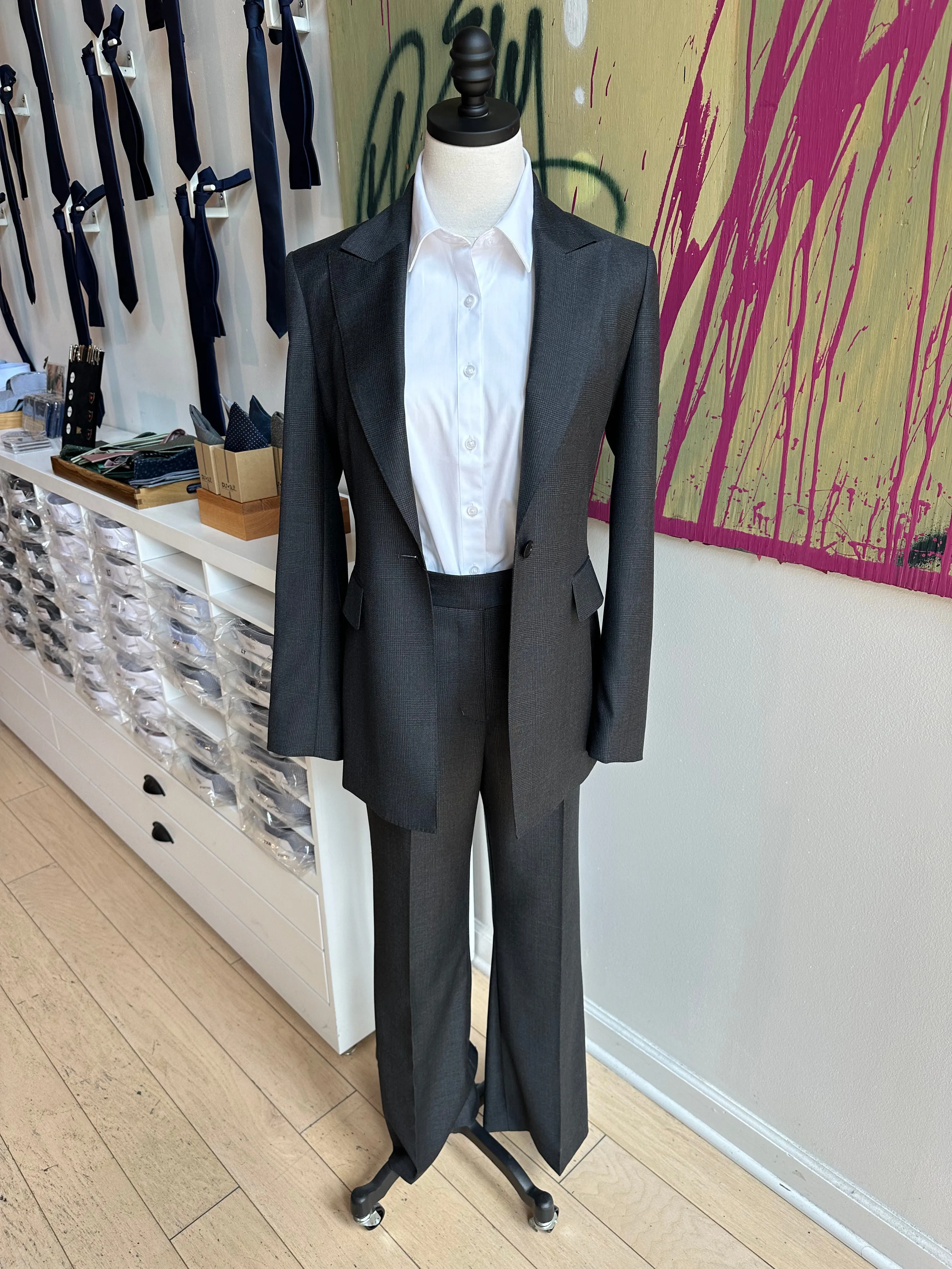 Charcoal Plaid Premium Italian Feminine Suit Coat