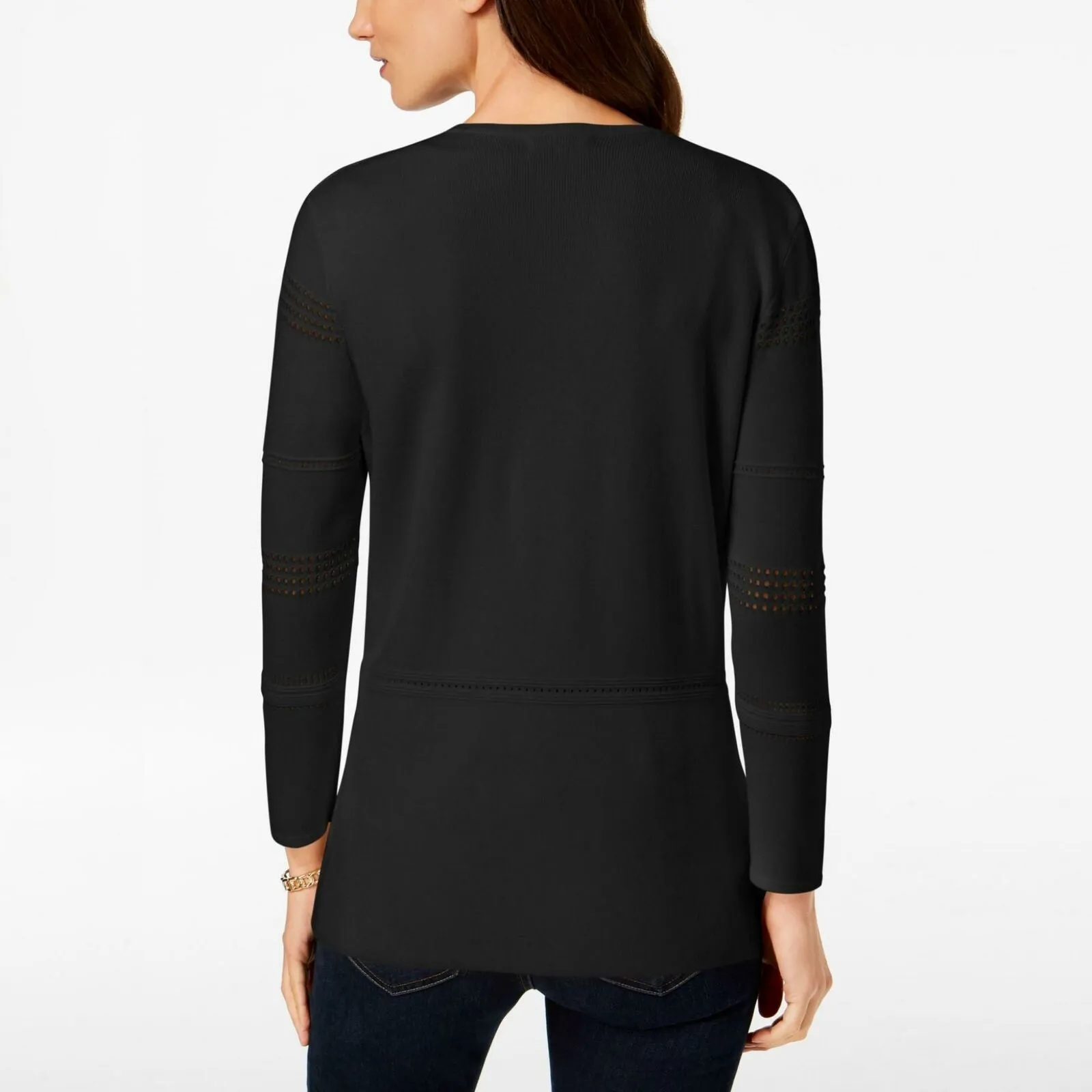 Charter Club Women's Petite Eyelet Trim Cardigan Sweater