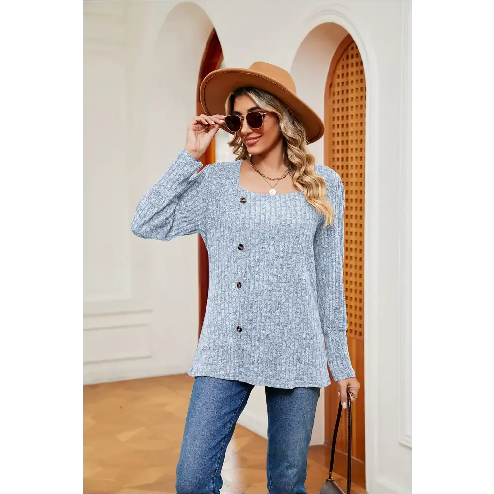 Chic Button Slit Square Neck Top