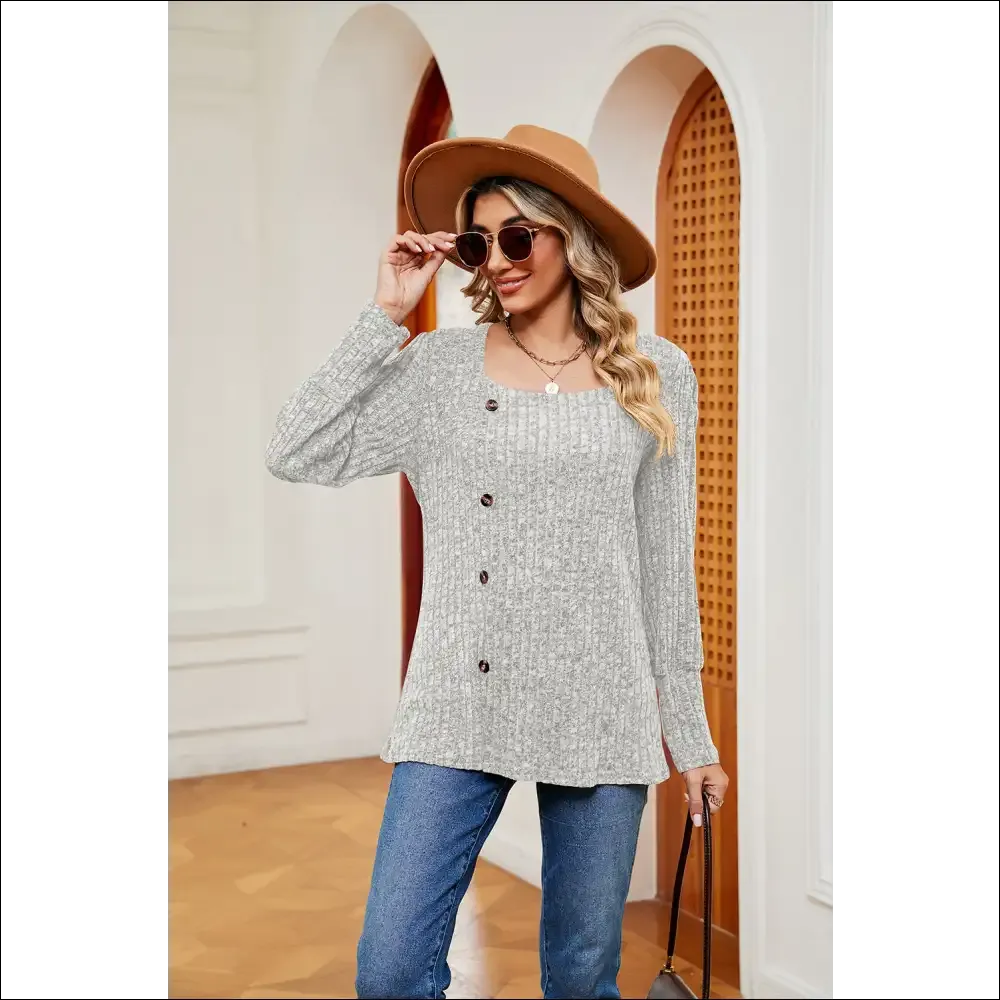 Chic Button Slit Square Neck Top