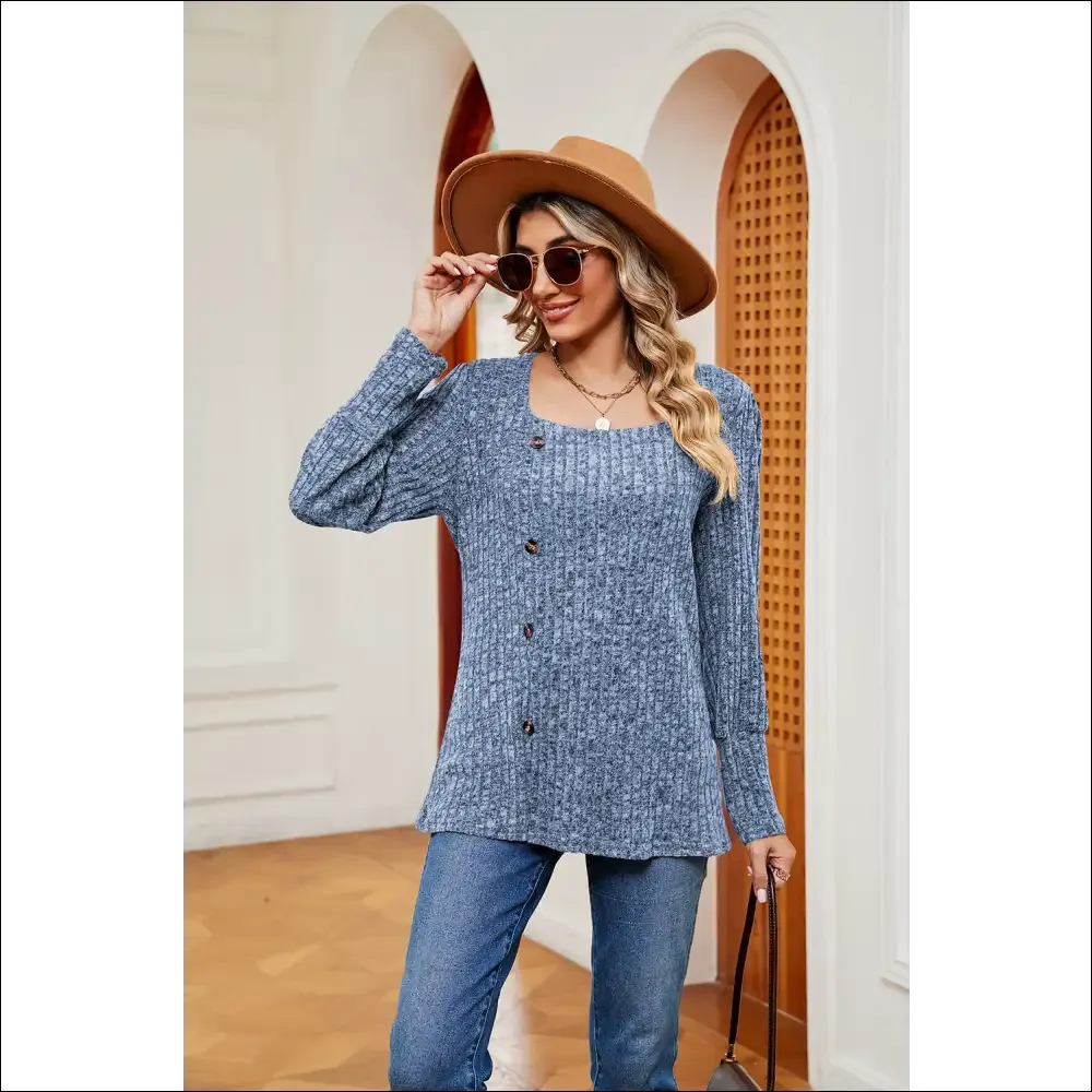Chic Button Slit Square Neck Top