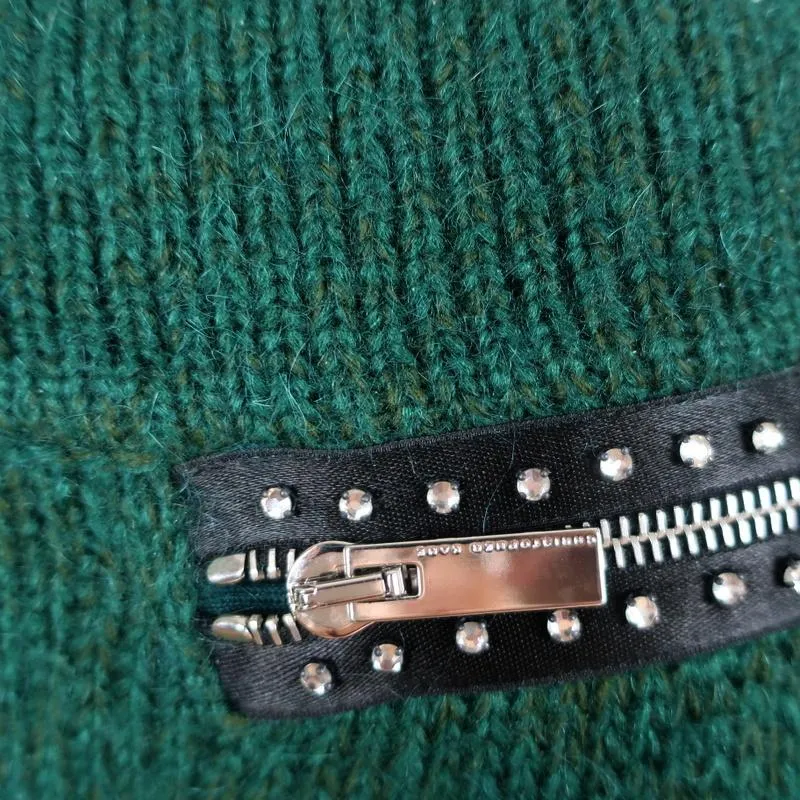 Christopher Kane Zip Sweater Emerald Crystal-Embellished Knit Size Extra Small