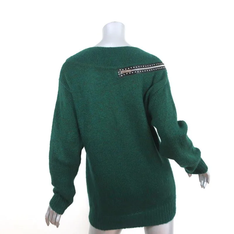 Christopher Kane Zip Sweater Emerald Crystal-Embellished Knit Size Extra Small