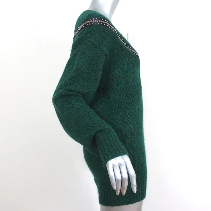Christopher Kane Zip Sweater Emerald Crystal-Embellished Knit Size Extra Small