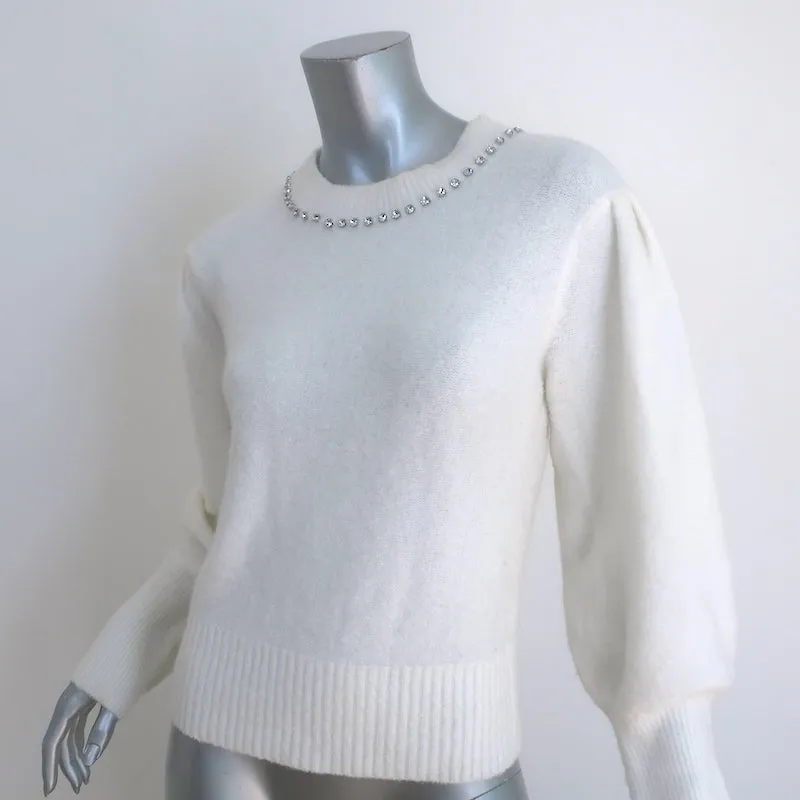 Cinq a Sept Dara Crystal-Embellished Sweater Ivory Wool-Blend Size Medium