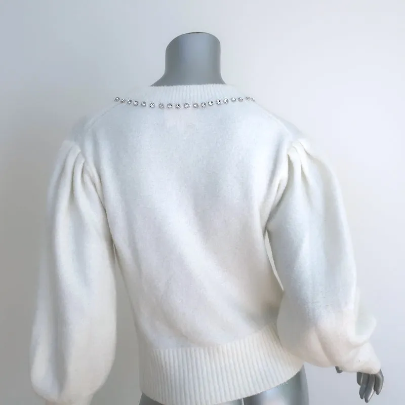 Cinq a Sept Dara Crystal-Embellished Sweater Ivory Wool-Blend Size Medium