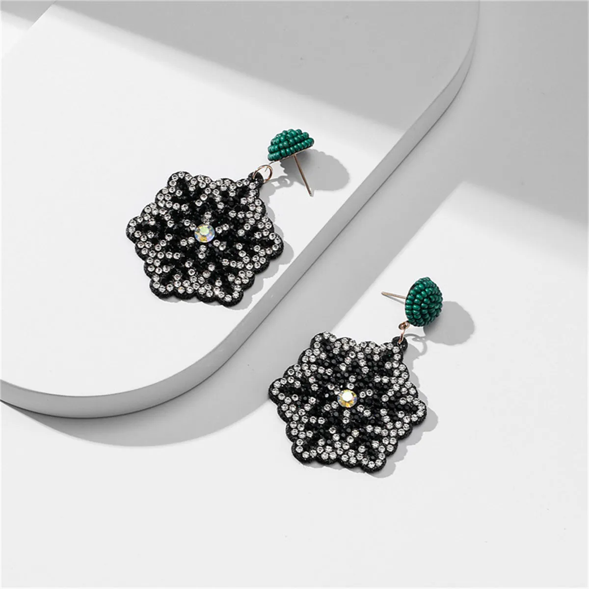 Clear & Black Cubic Zirconia Snowflake Drop Earrings