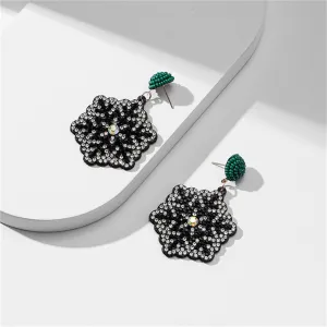 Clear & Black Cubic Zirconia Snowflake Drop Earrings