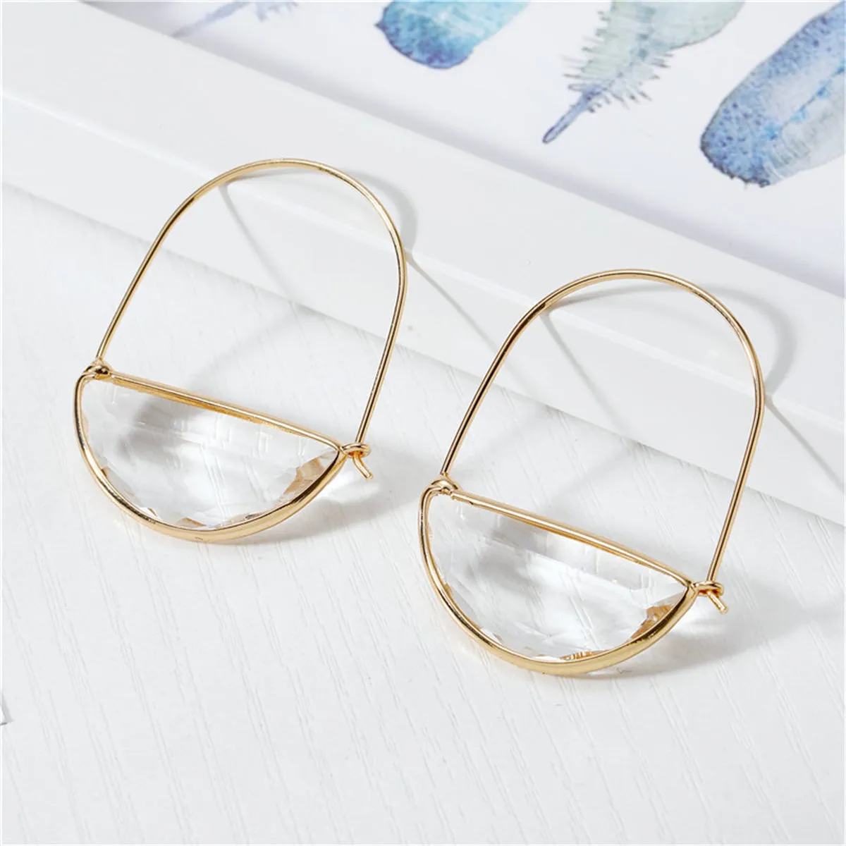 Clear Crystal & 18K Gold-Plated Half-Circle Hoop Earrings