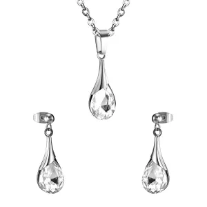 Clear Crystal & Silver-Plated Drop Earrings & Pendant Necklace