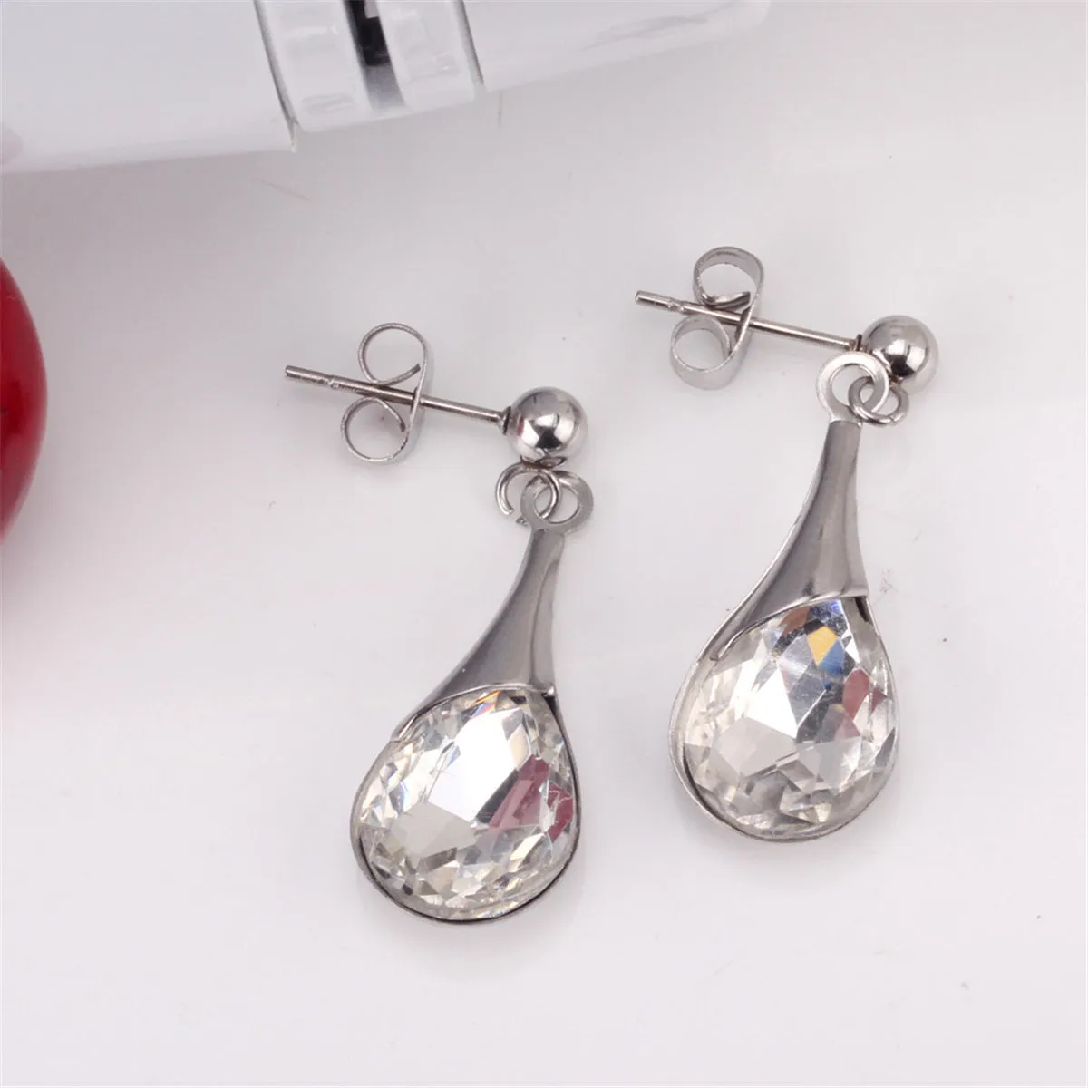 Clear Crystal & Silver-Plated Drop Earrings & Pendant Necklace