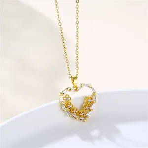Clear Cubic Zirconia & 18K Gold-Plated Floral Heart Pendant Necklace
