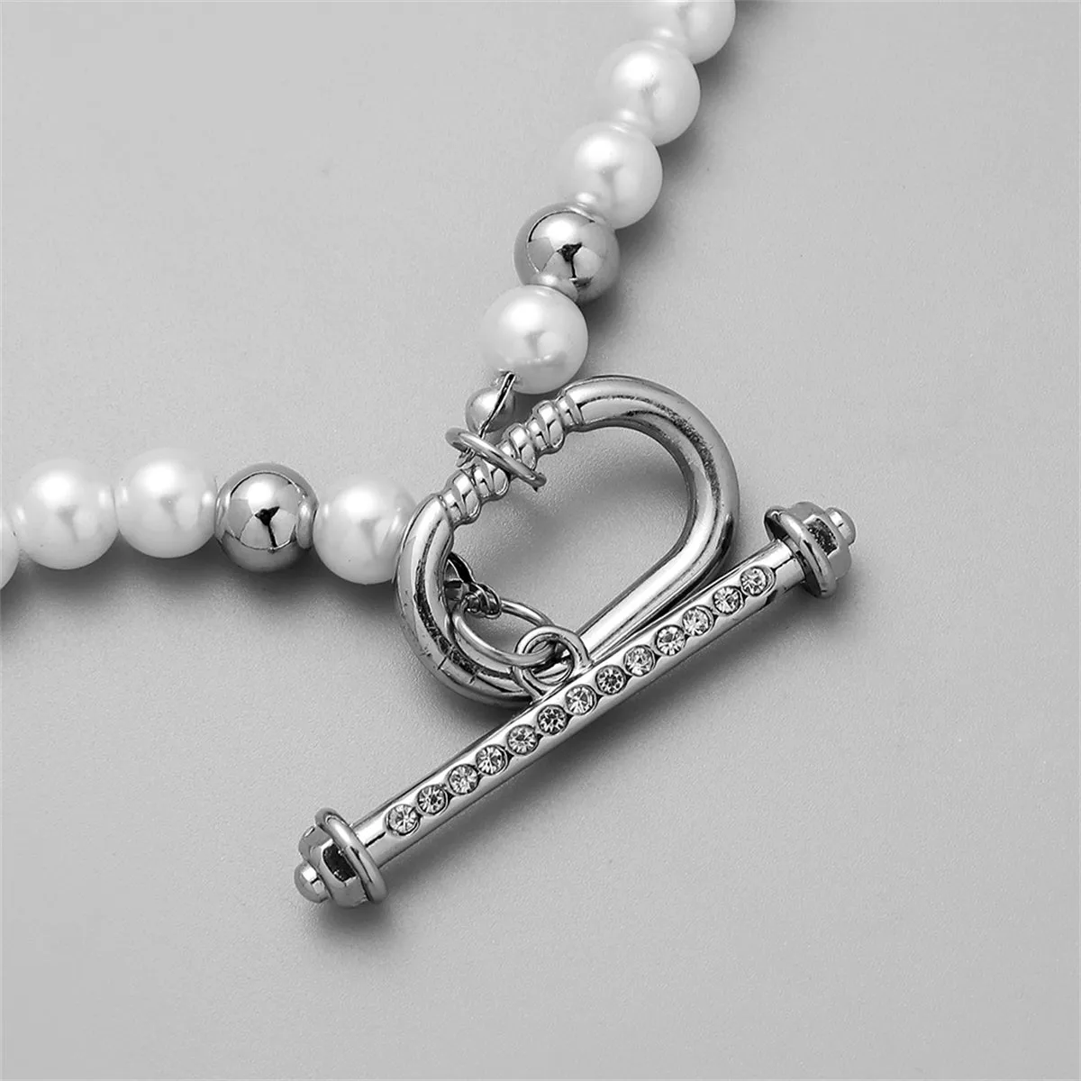 Clear Cubic Zirconia & Pearl Toggle Necklace