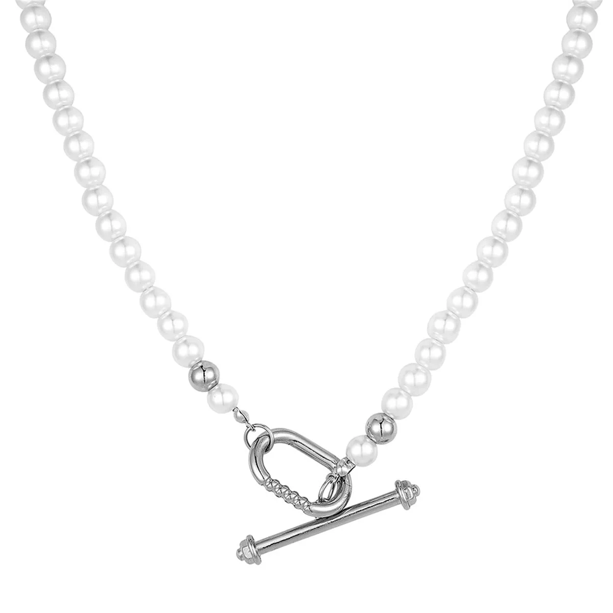 Clear Cubic Zirconia & Pearl Toggle Necklace