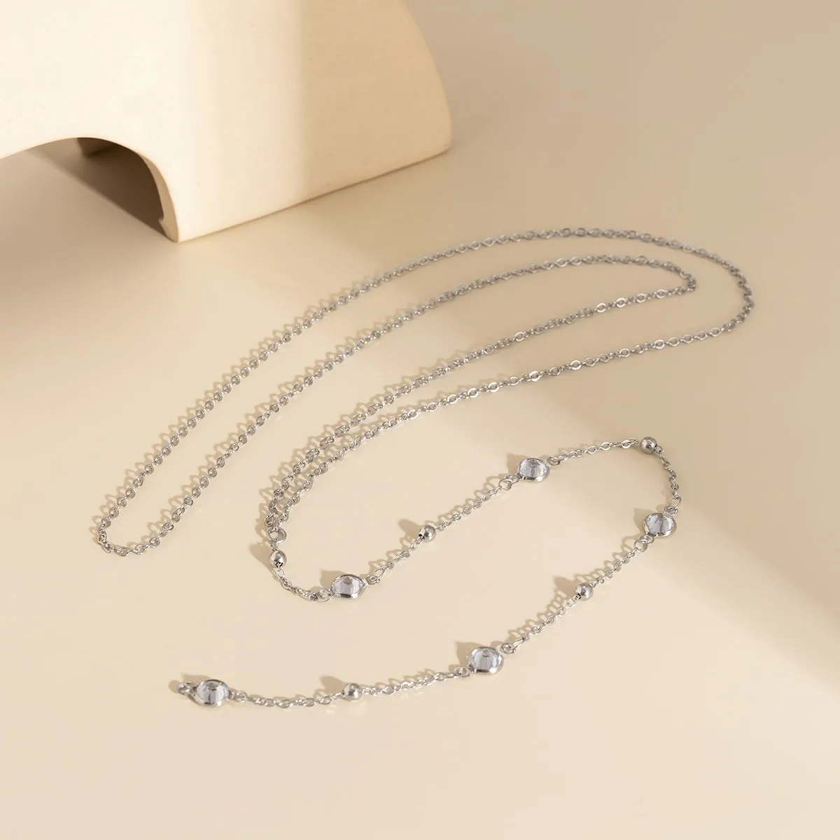 Clear Cubic Zirconia & Silver-Plated Drop Lariat Necklace