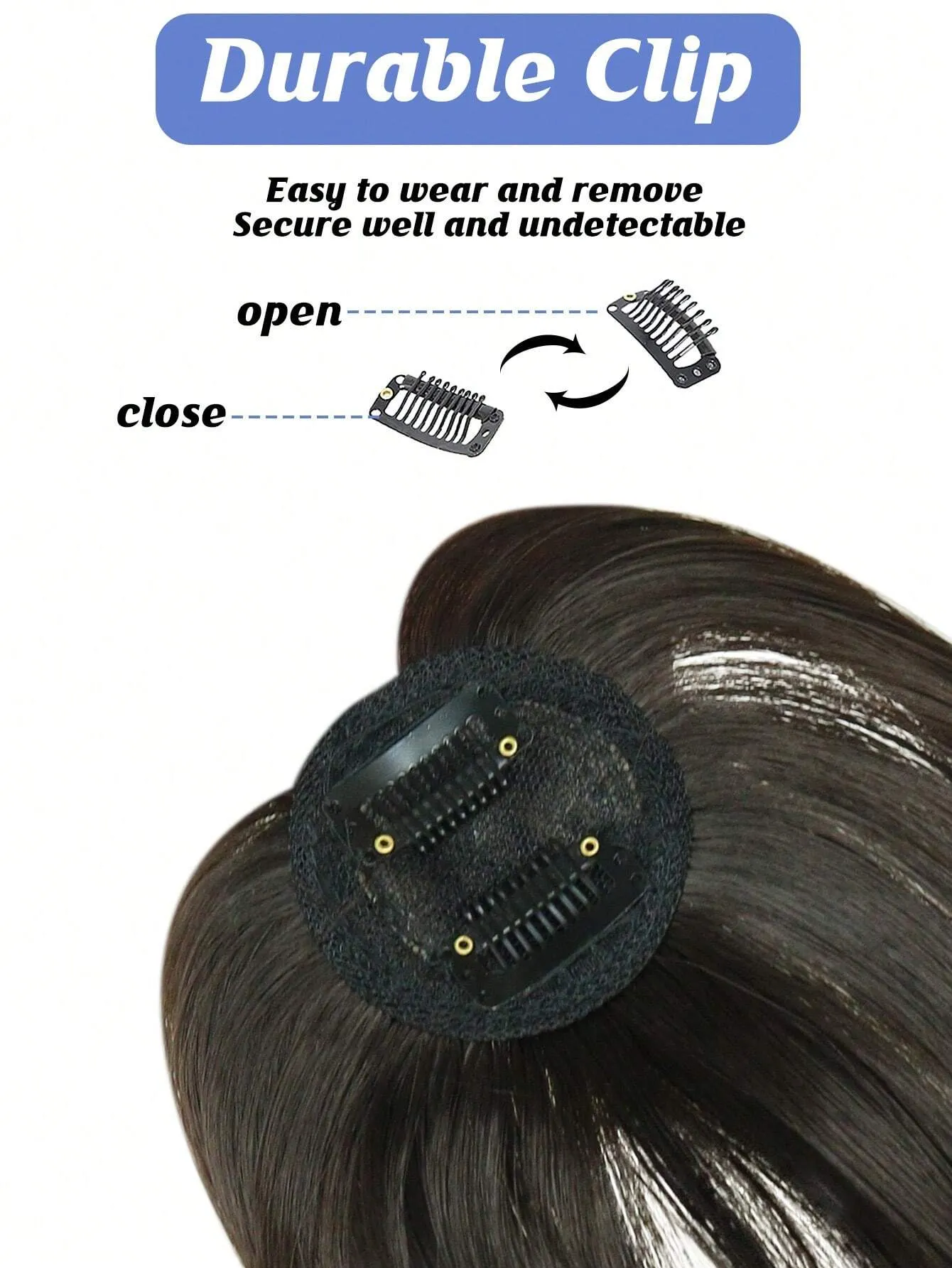 Clip In Bangs Heat Resistant Synthetic Straight French Bangs Fringe with Temples Hairpieces for Women Clip In Hair Extensions Fake Bangs for Daily Wear Natural Color