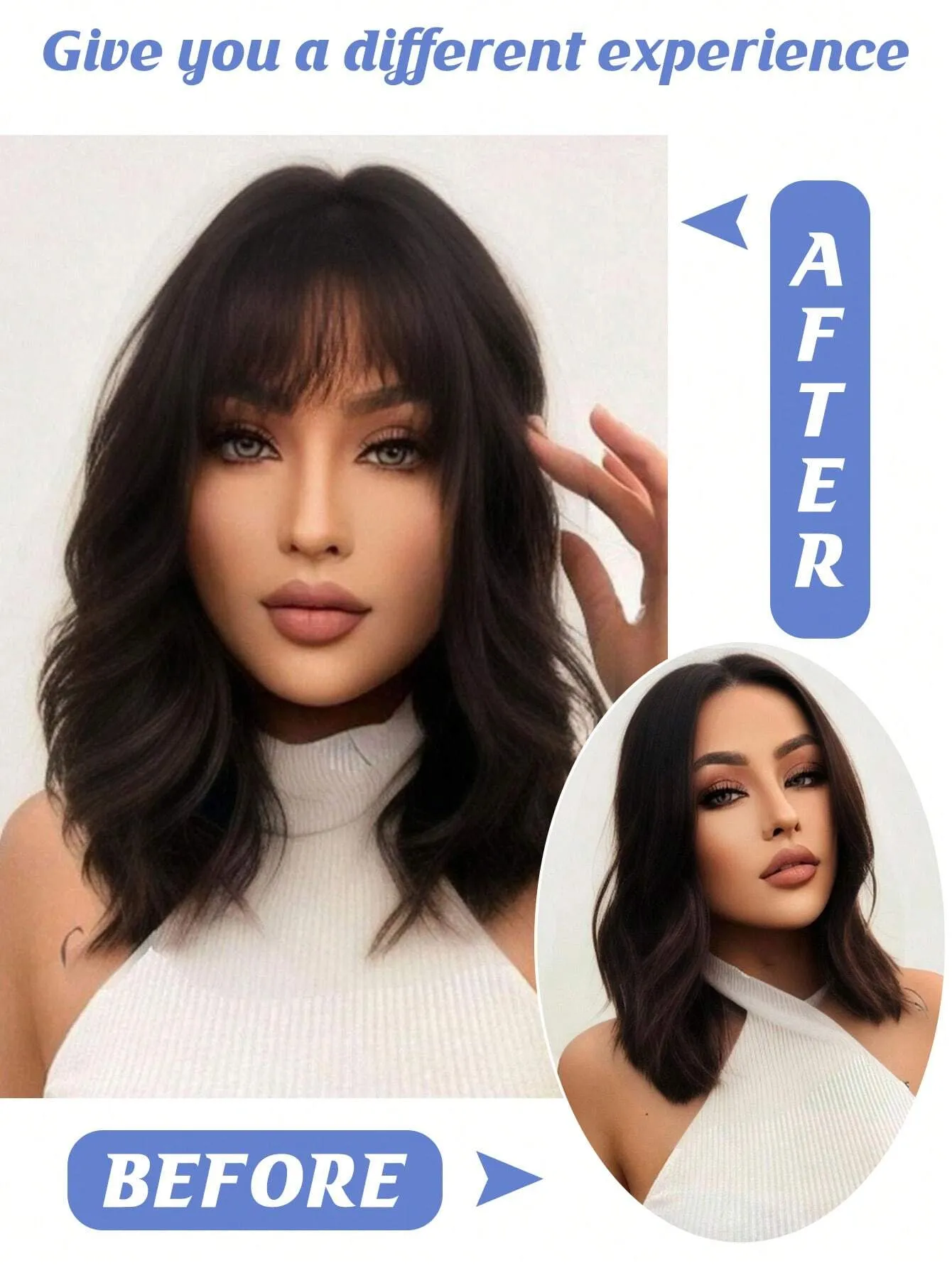 Clip In Bangs Heat Resistant Synthetic Straight French Bangs Fringe with Temples Hairpieces for Women Clip In Hair Extensions Fake Bangs for Daily Wear Natural Color