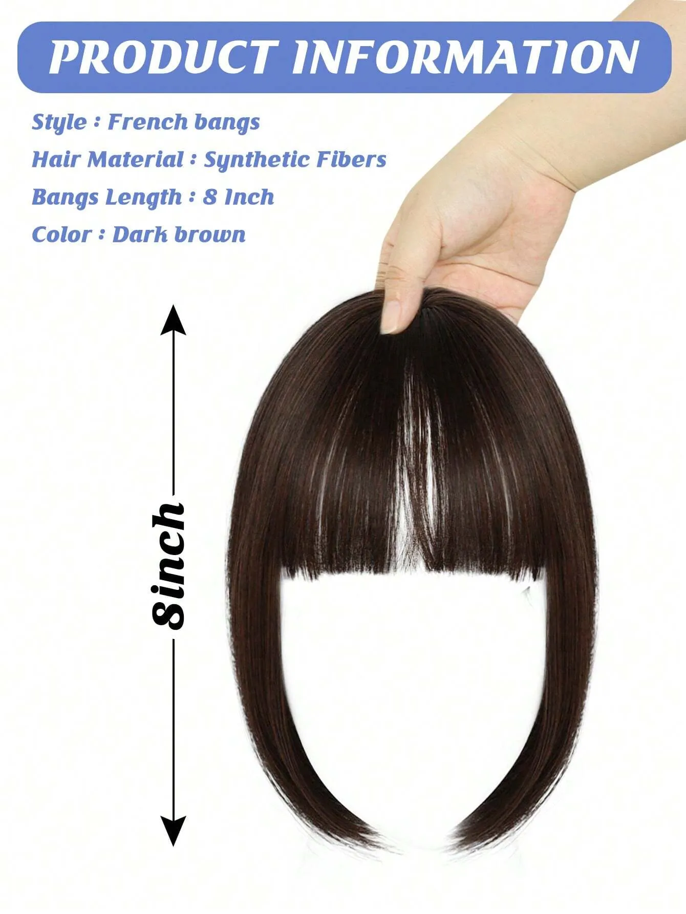 Clip In Bangs Heat Resistant Synthetic Straight French Bangs Fringe with Temples Hairpieces for Women Clip In Hair Extensions Fake Bangs for Daily Wear Natural Color