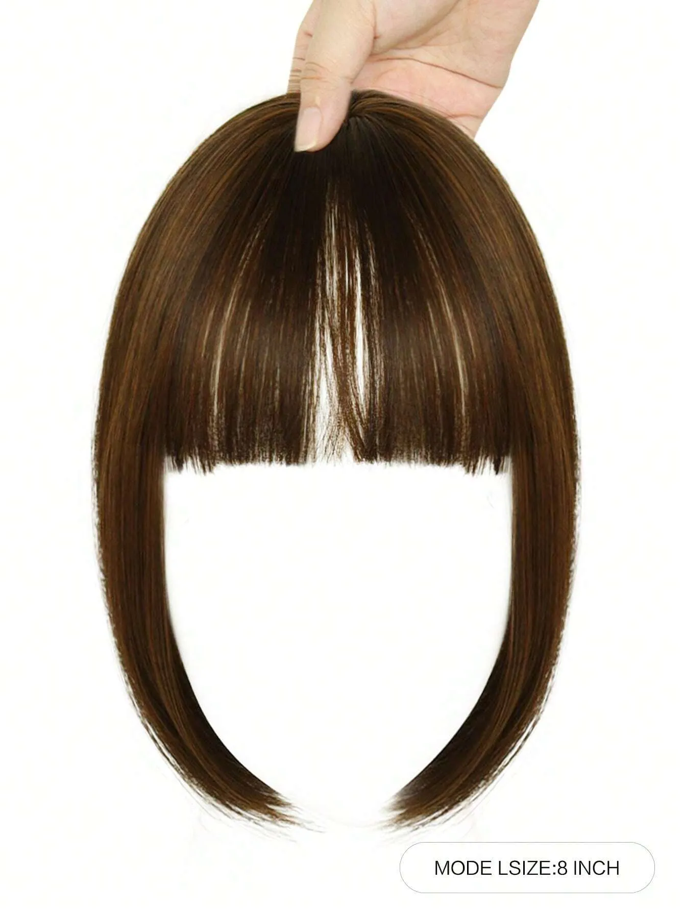Clip In Bangs Heat Resistant Synthetic Straight French Bangs Fringe with Temples Hairpieces for Women Clip In Hair Extensions Fake Bangs for Daily Wear Natural Color