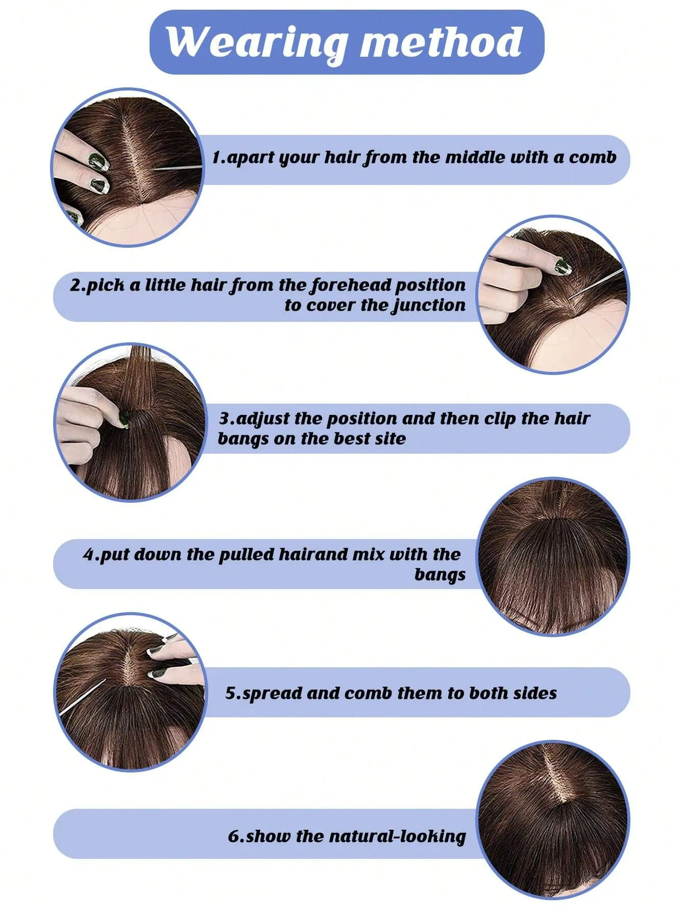 Clip In Bangs Heat Resistant Synthetic Straight French Bangs Fringe with Temples Hairpieces for Women Clip In Hair Extensions Fake Bangs for Daily Wear Natural Color