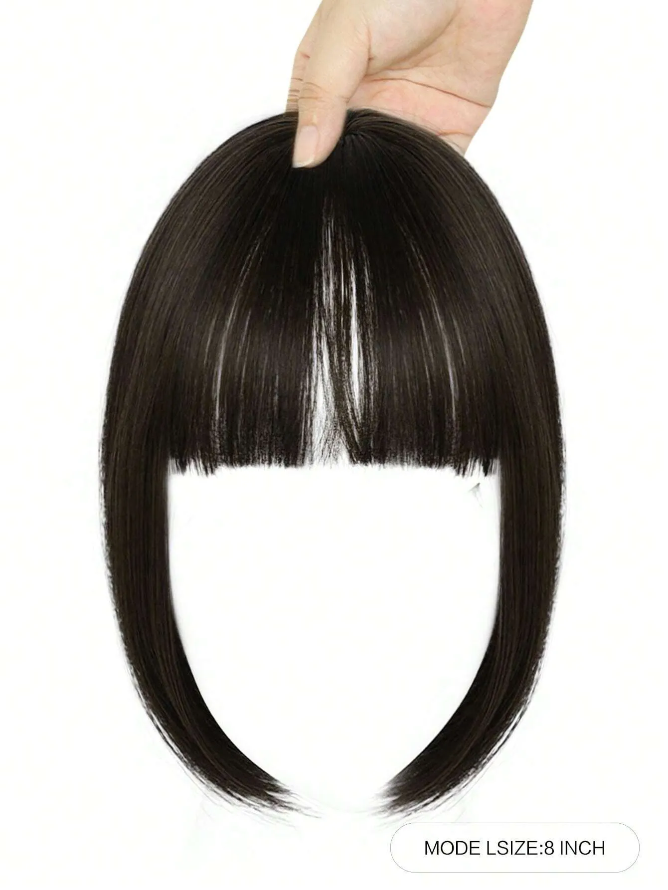 Clip In Bangs Heat Resistant Synthetic Straight French Bangs Fringe with Temples Hairpieces for Women Clip In Hair Extensions Fake Bangs for Daily Wear Natural Color