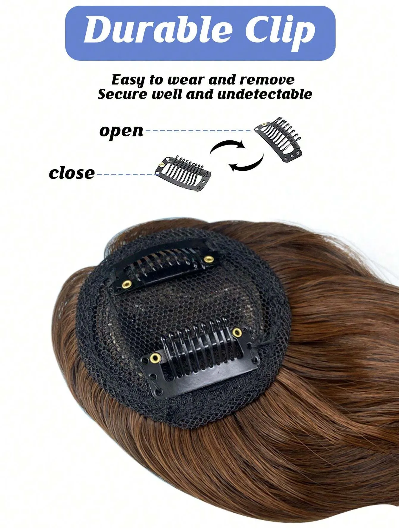 Clip In Bangs Heat Resistant Synthetic Straight French Bangs Fringe with Temples Hairpieces for Women Clip In Hair Extensions Fake Bangs for Daily Wear Natural Color