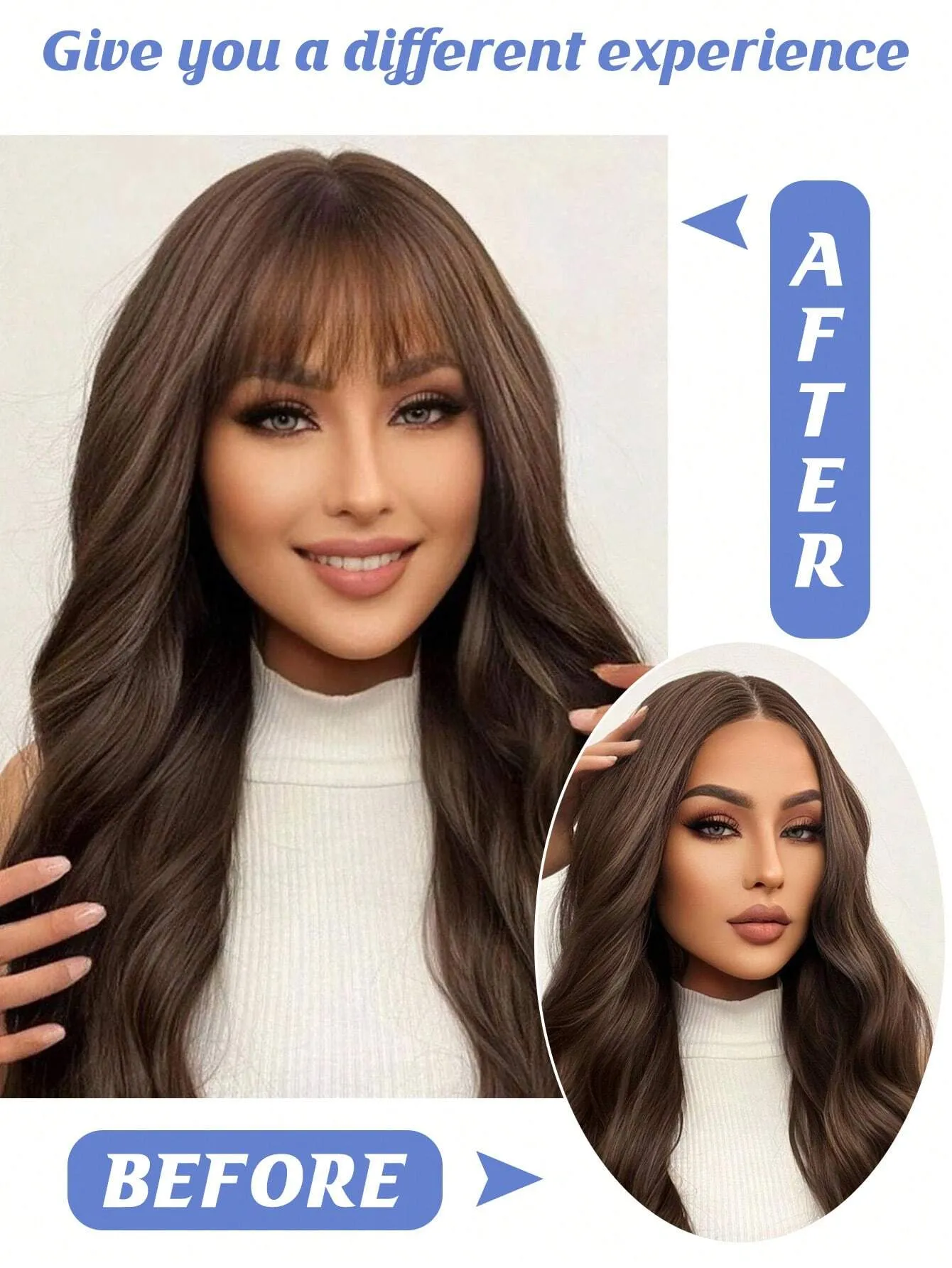Clip In Bangs Heat Resistant Synthetic Straight French Bangs Fringe with Temples Hairpieces for Women Clip In Hair Extensions Fake Bangs for Daily Wear Natural Color