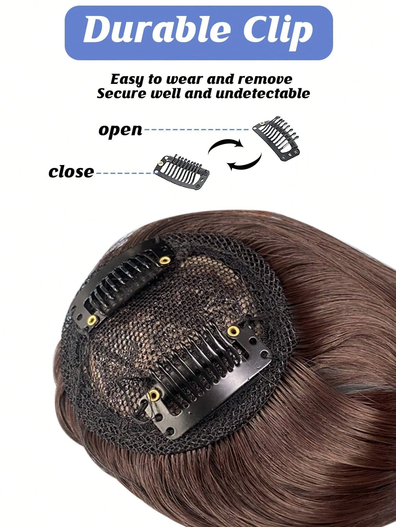 Clip In Bangs Heat Resistant Synthetic Straight French Bangs Fringe with Temples Hairpieces for Women Clip In Hair Extensions Fake Bangs for Daily Wear Natural Color