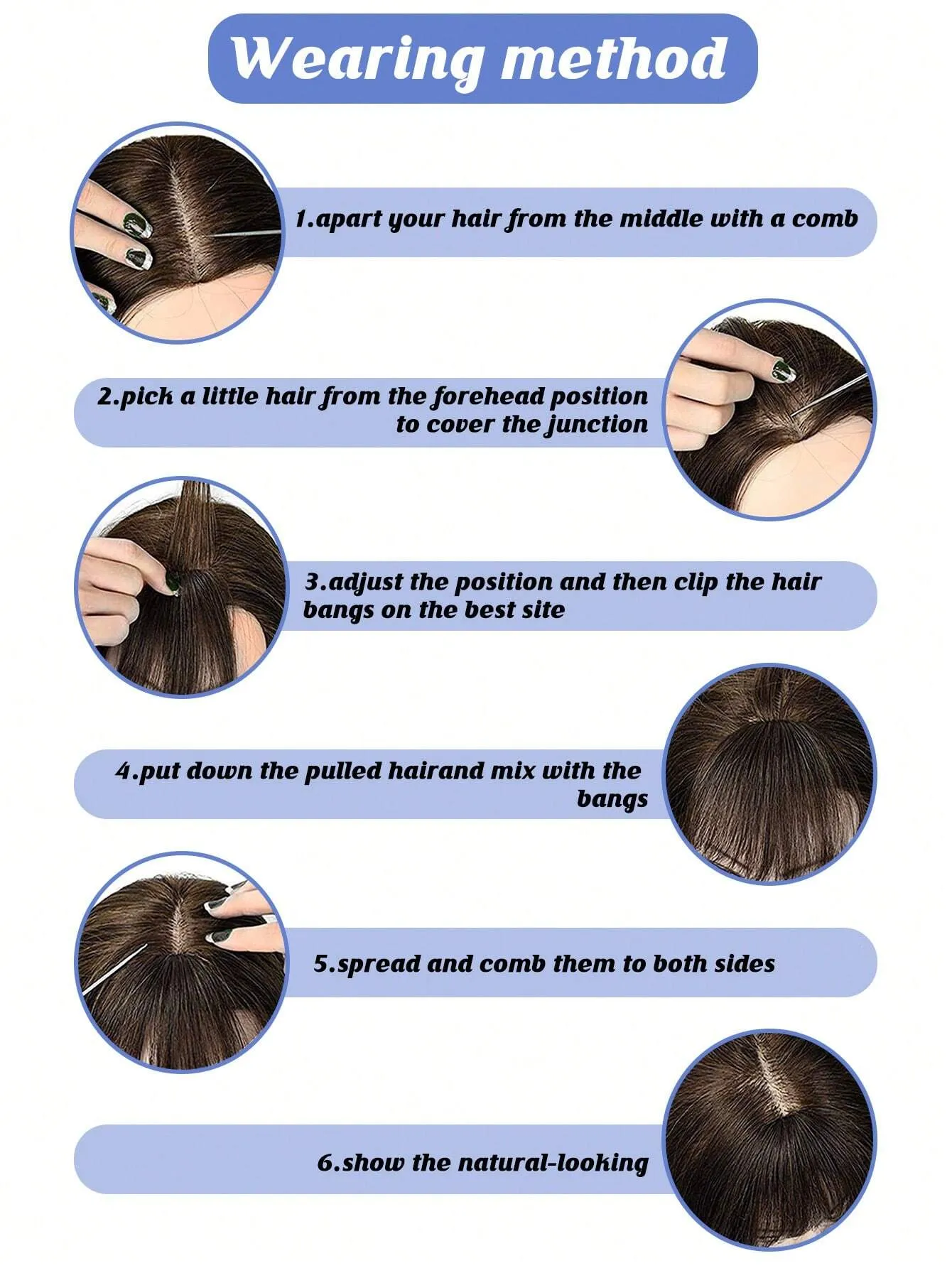 Clip In Bangs Heat Resistant Synthetic Straight French Bangs Fringe with Temples Hairpieces for Women Clip In Hair Extensions Fake Bangs for Daily Wear Natural Color