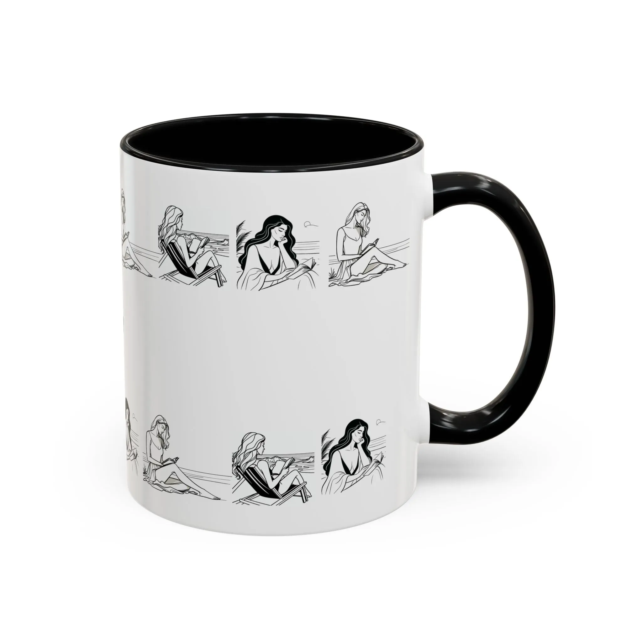Coffee Mug - Women Reading at the Beach Relaxing Peace Design