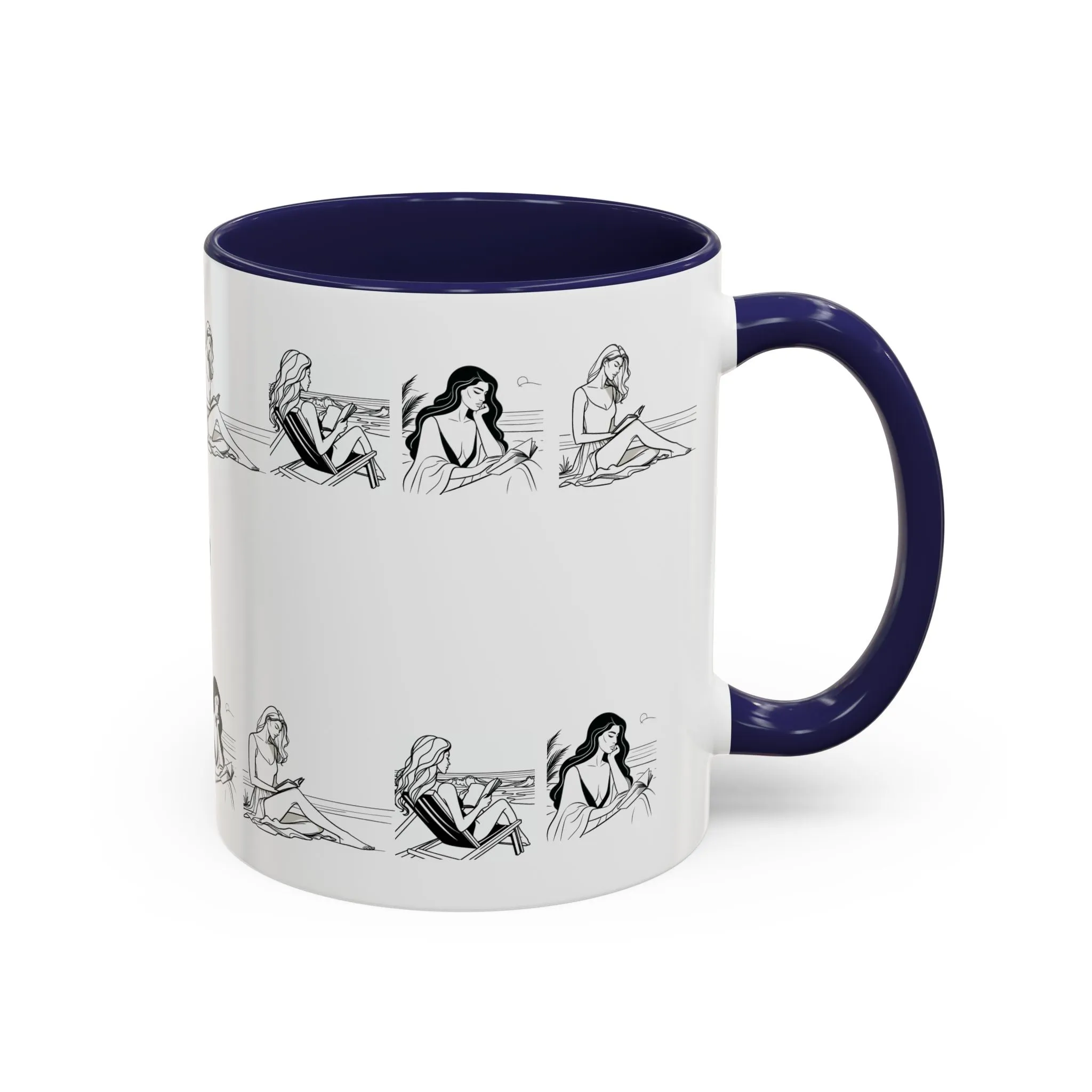 Coffee Mug - Women Reading at the Beach Relaxing Peace Design