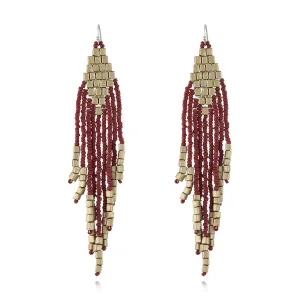 Coffee Tassel Beaded Drop Earrings