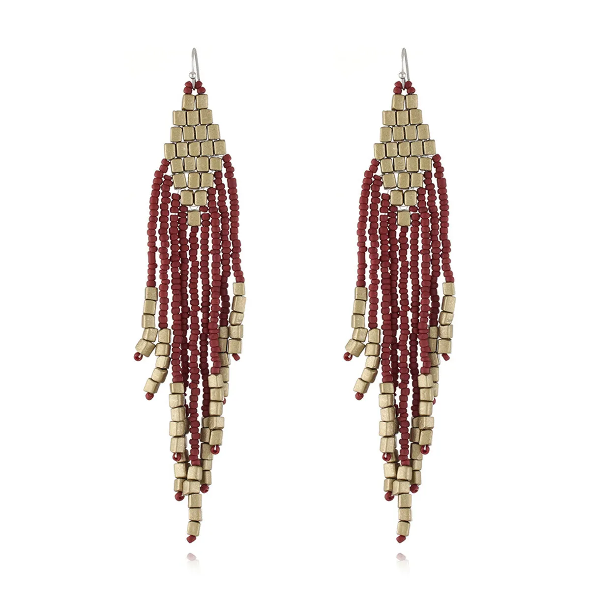 Coffee Tassel Beaded Drop Earrings
