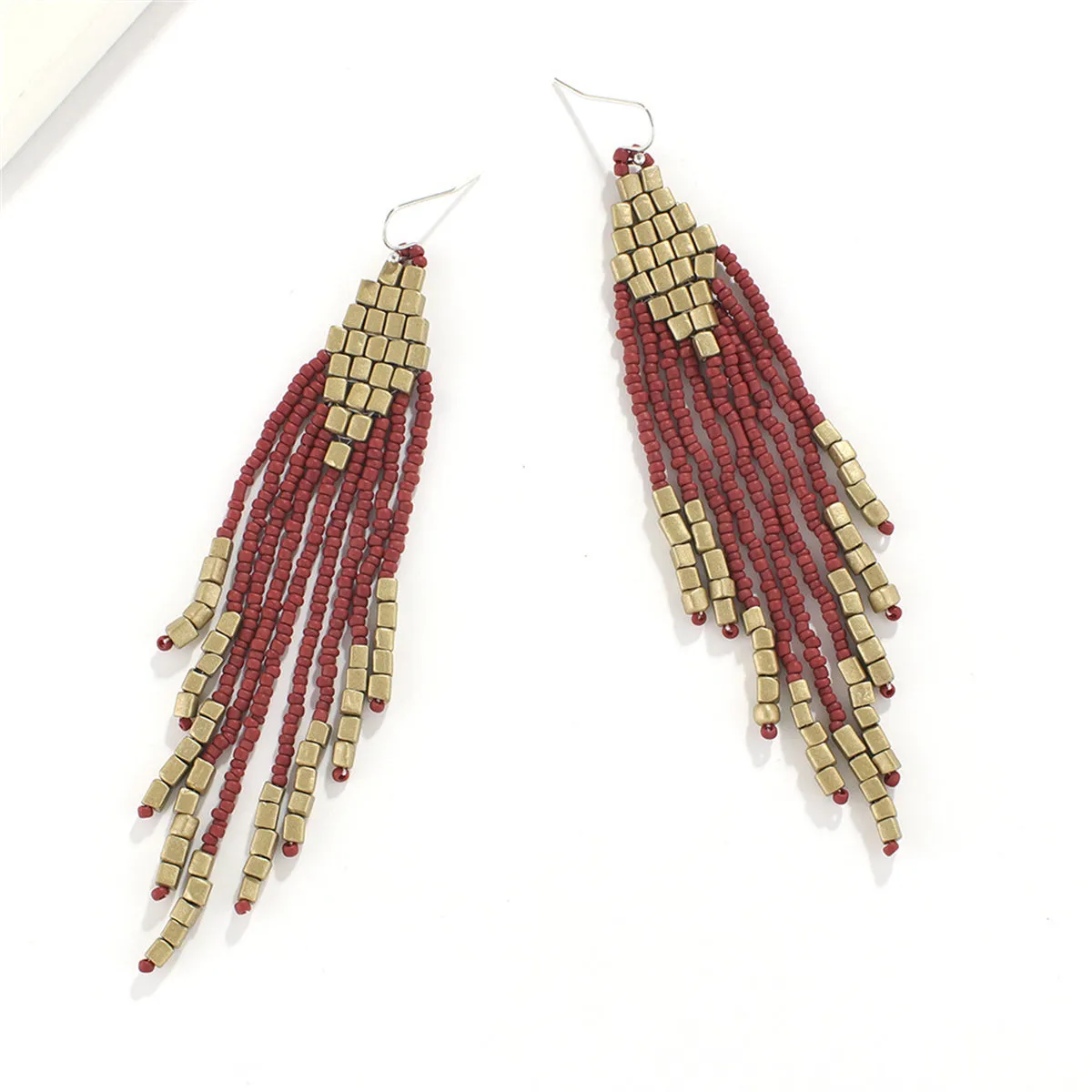 Coffee Tassel Beaded Drop Earrings