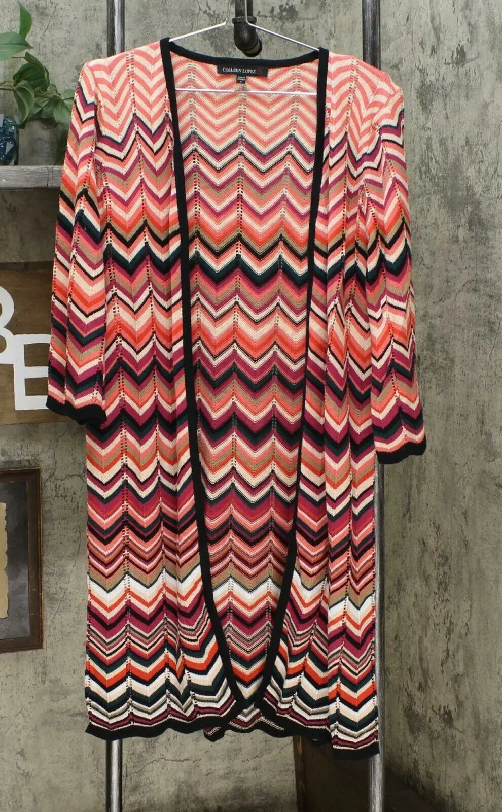 Colleen Lopez Women's Chevron Duster Cardigan Coral Multi Medium