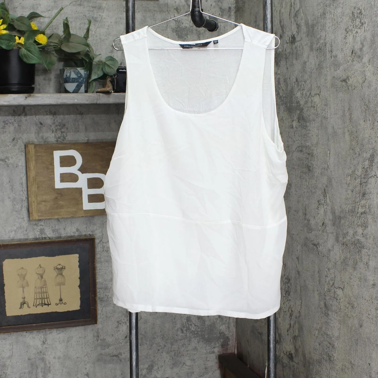 Colleen Lopez Women's Plus Size Mixed Media Tank Top 698386-Plus White 2X