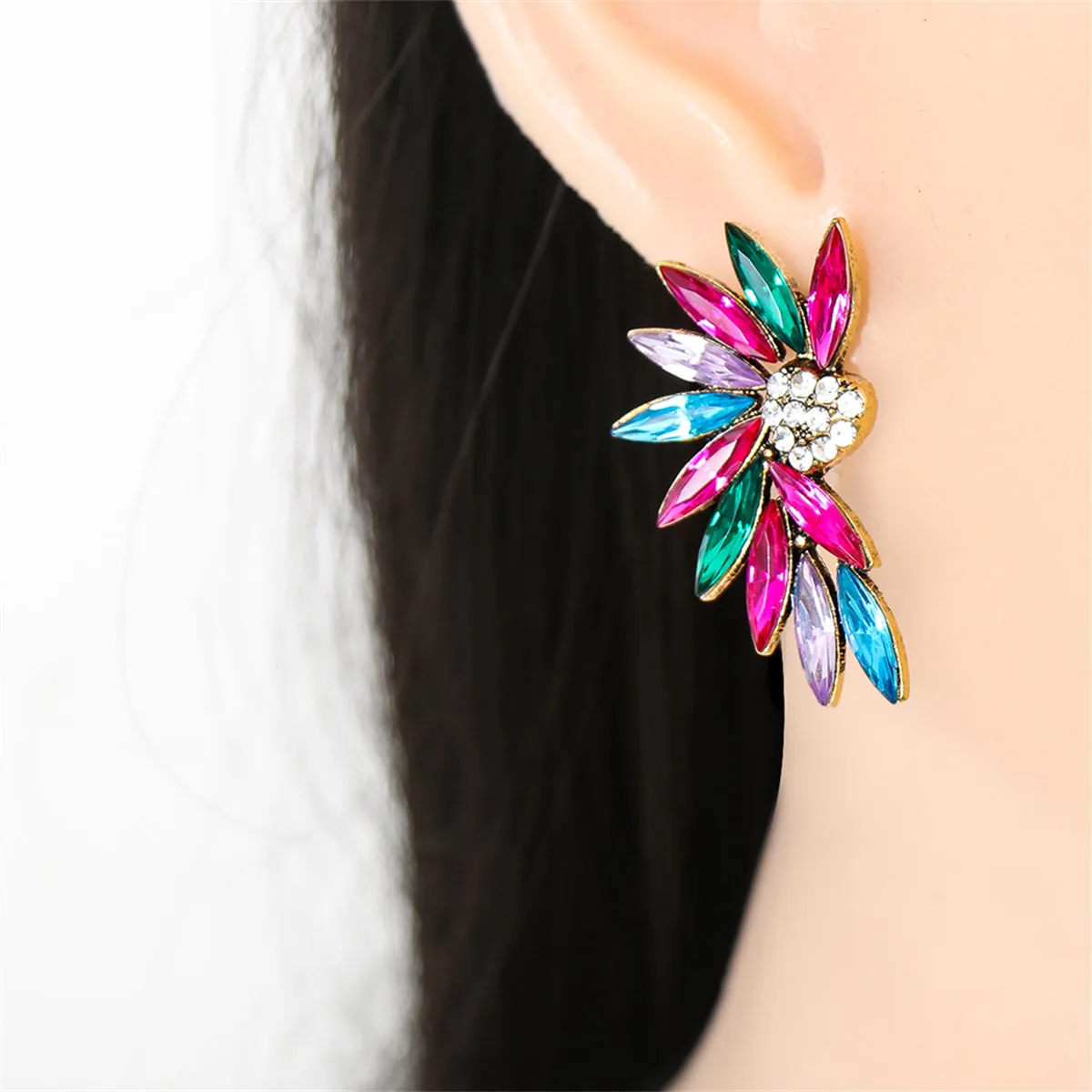 Colored Crystal & Cubic Zirconia 18K Gold-Plated Marquise Wing Drop Earrings