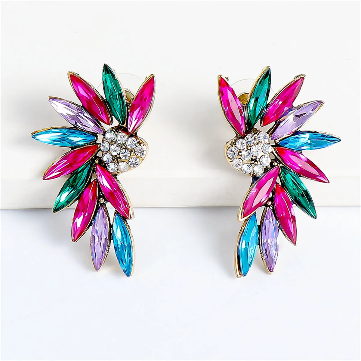 Colored Crystal & Cubic Zirconia 18K Gold-Plated Marquise Wing Drop Earrings