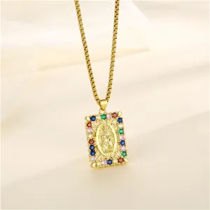 Colored Cubic Zirconia & 18K Gold-Plated Marry Rectangle Pendant Necklace