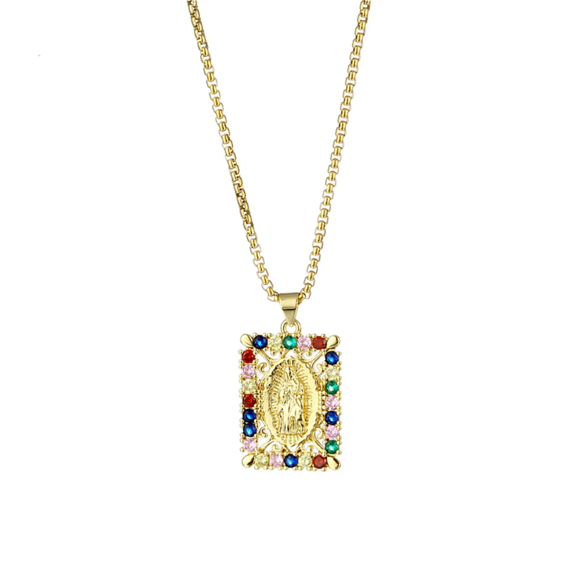 Colored Cubic Zirconia & 18K Gold-Plated Marry Rectangle Pendant Necklace
