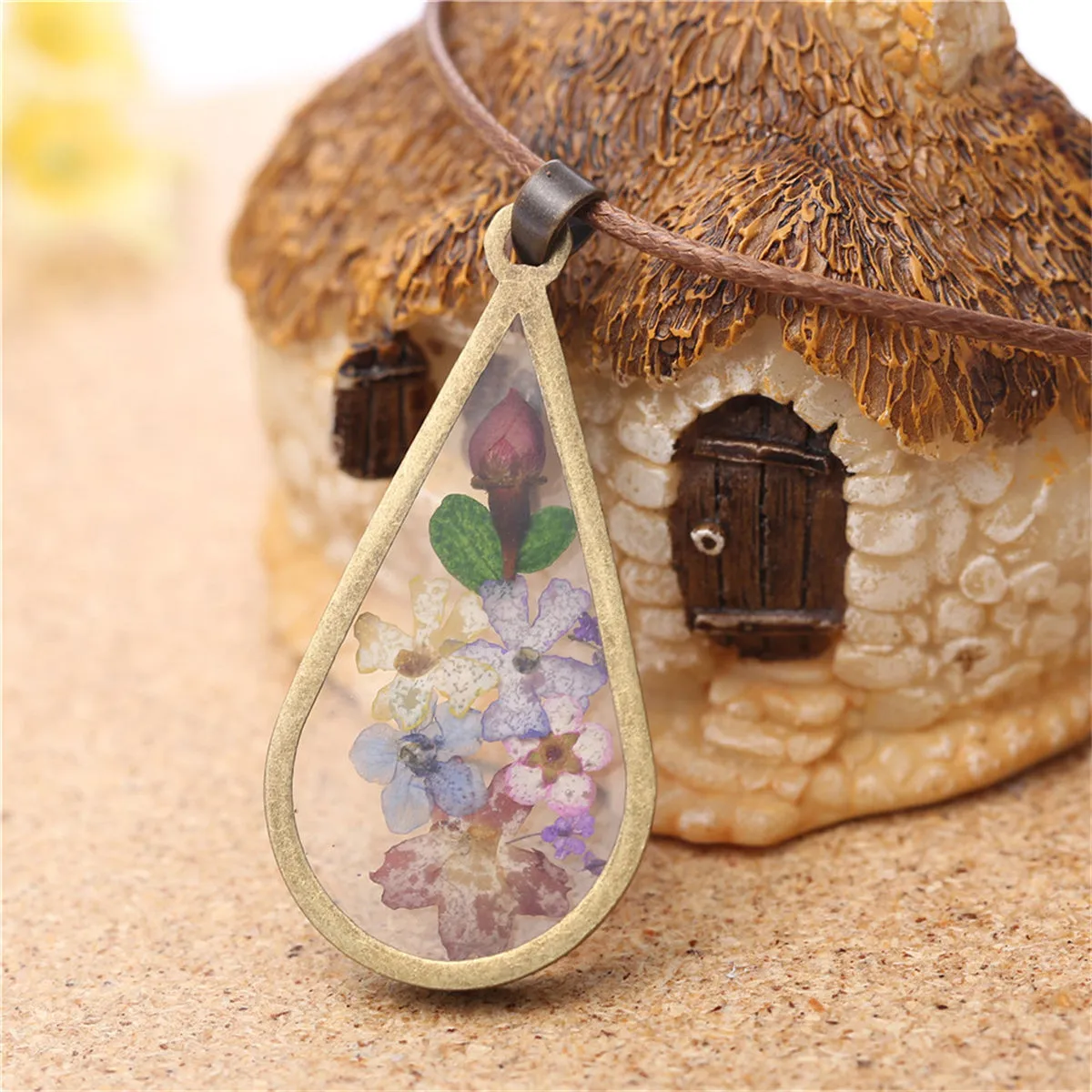 Colored Peach Blossom & Resin 18K Gold-Plated Drop Pendant Necklace