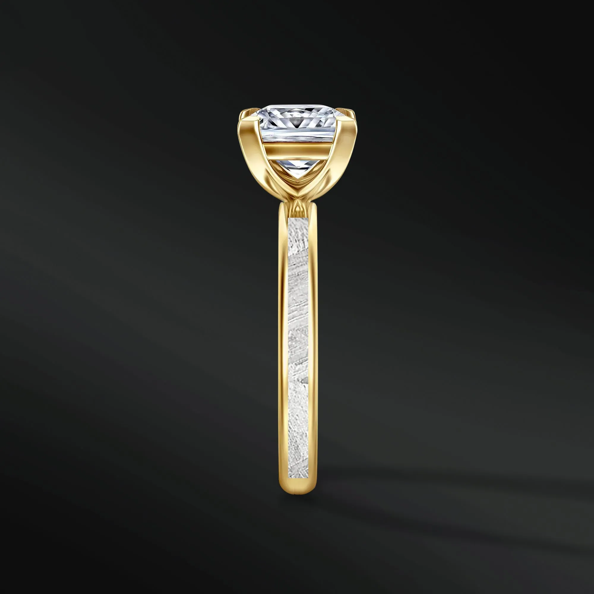 Cosmic Princess - Ring Set | 14K Gold or Sterling silver with 2ct Princess Moissanite Engagement Ring | Natural Meteorite
