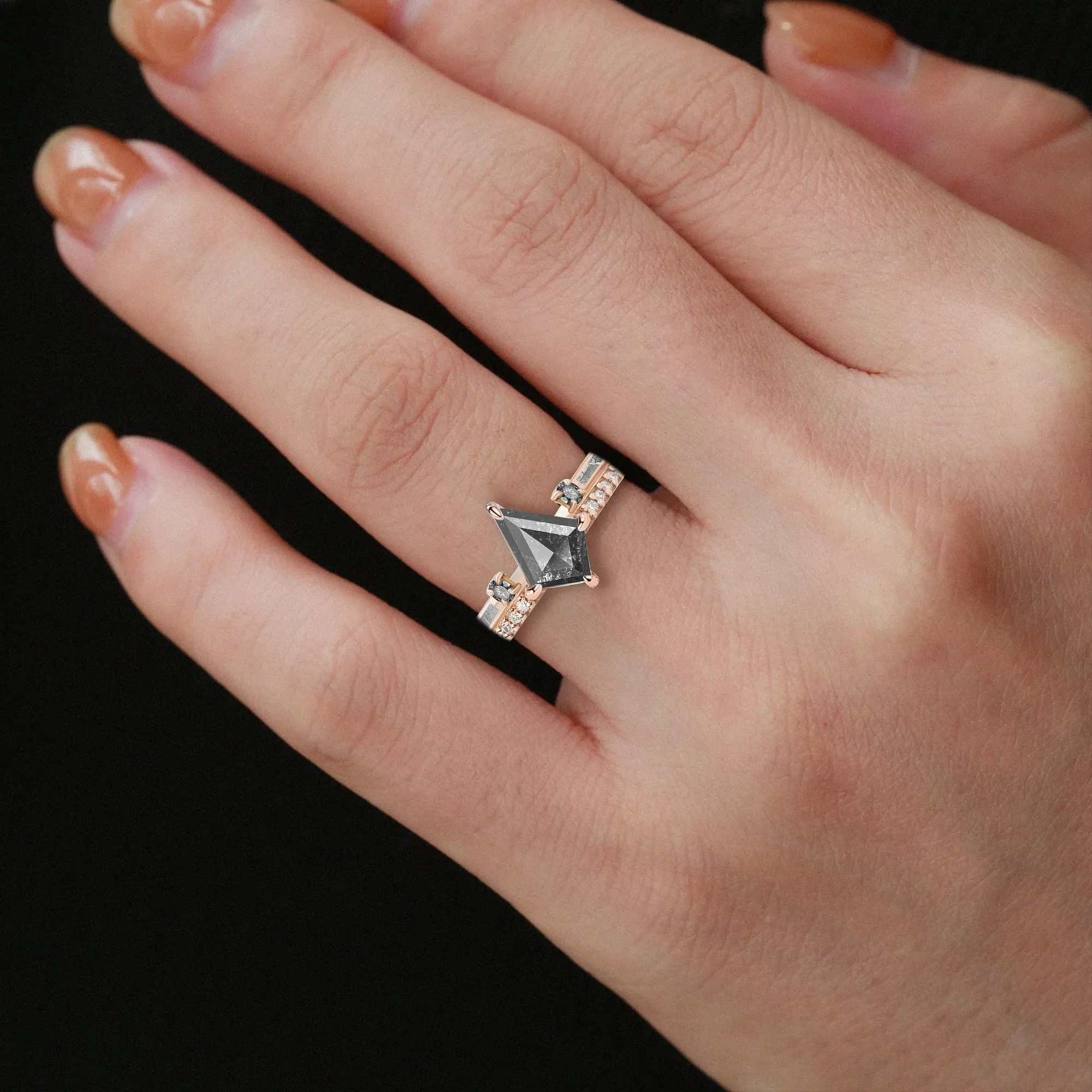 COSMO - 14K GOLD ENGAGEMENT RING SET | NATURAL METEORITE | KITE GALAXY DIAMOND RINGS